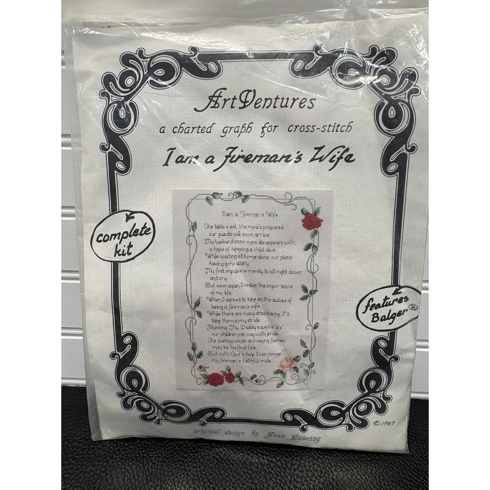 Art Ventures Cross-Stitch "I'm A Fireman's Wife"  VTG Complete Kit NEW